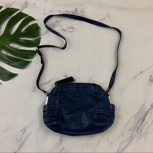 B Makowsky navy blue leather and silver trim cross body purse bag
